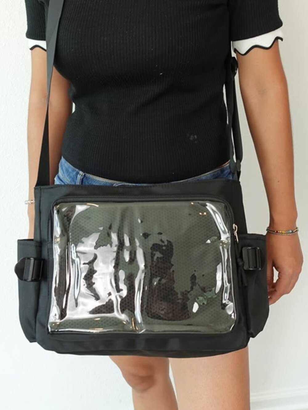Black Crossbody ita bag, Y2K Ita Bag Messenger Bag, Transparent Display ItaBag